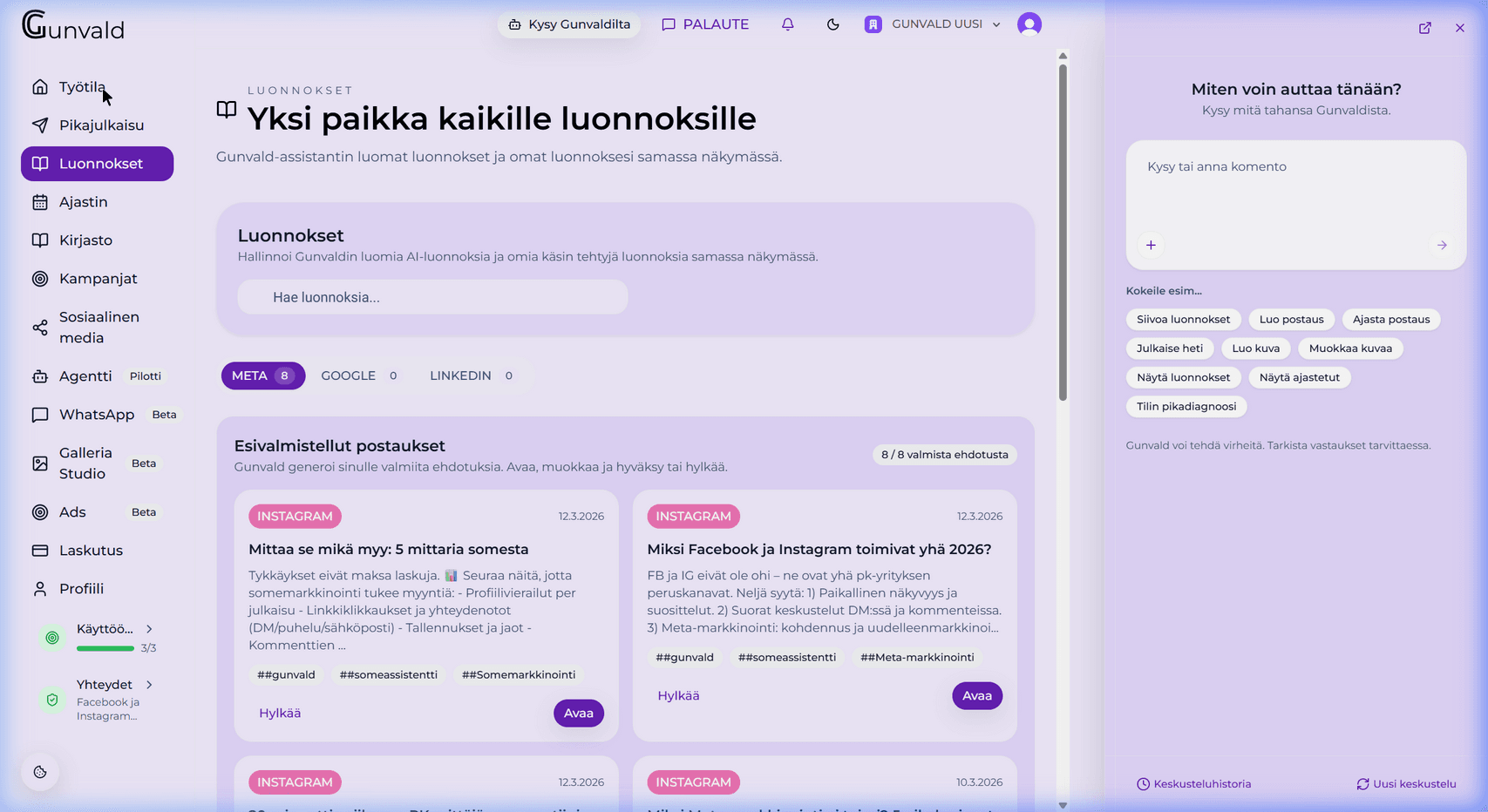 Gunvald-työtilan luonnokset