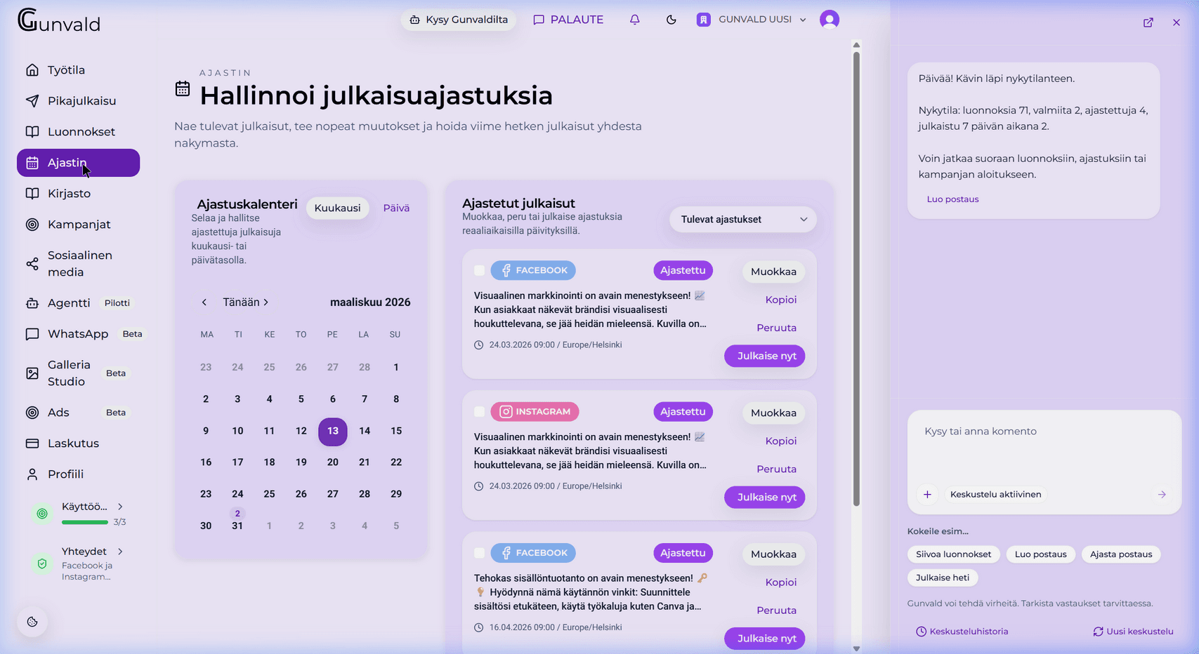 Ajastin ja kalenterinäkymä